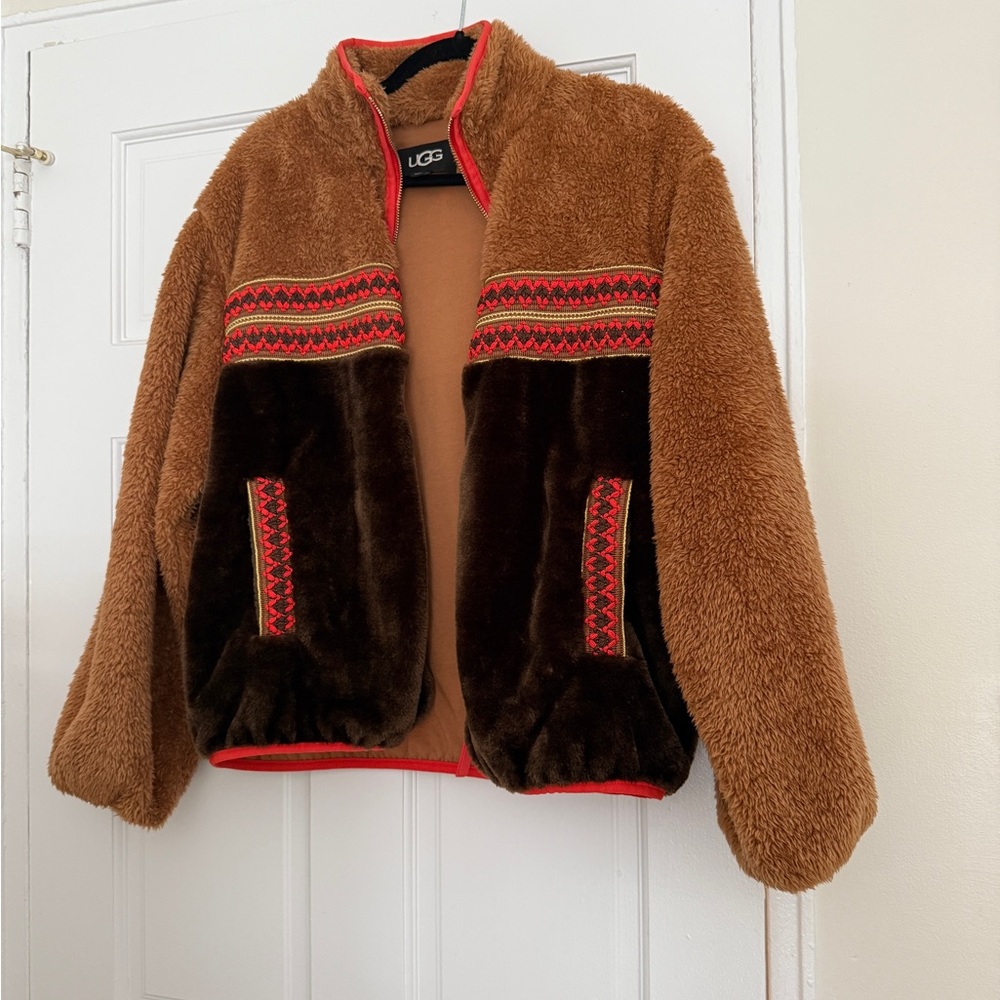 UGG Tan and Red Fleece Jacket